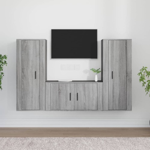 Set Mobili Porta TV 3 pz Grigio Sonoma in Legno Multistrato