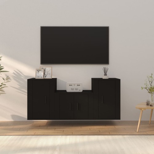 Set Mobili Porta TV 3 pz Nero in Legno Multistrato