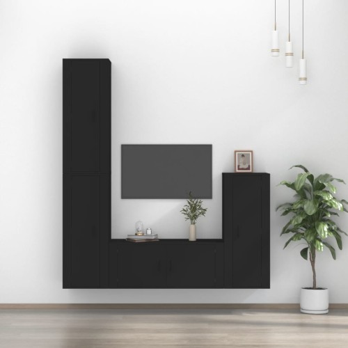 Set Mobili Porta TV 4 pz Nero in Legno Multistrato