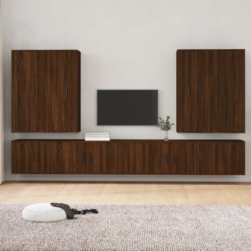 Set Mobili Porta TV 8pz Rovere Marrone in Legno Multistrato