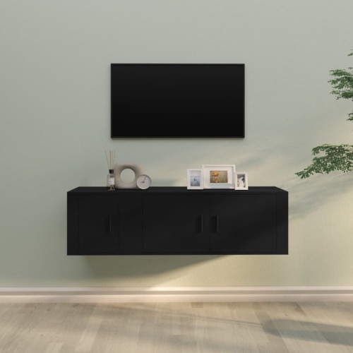 Set Mobili Porta TV 2 pz Nero in Legno Multistrato