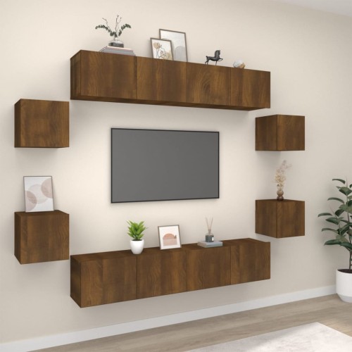 Set Mobili Porta TV 8pz Rovere Marrone in Legno Multistrato