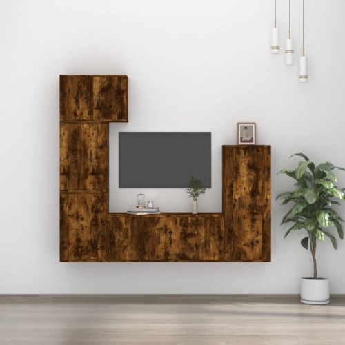 Set di Mobili Porta TV 5 pz Rovere Fumo in Legno Multistrato