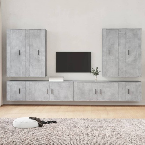 Set Mobili Porta TV 8pz Grigio Cemento in Legno Multistrato