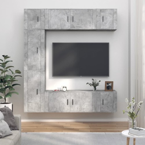 Set di Mobili Porta TV 7 pz Grigio Cemento in Legno Multistrato