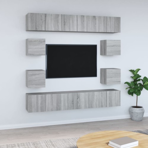 Set Mobili Porta TV 10 pz Grigio Sonoma in Legno Multistrato