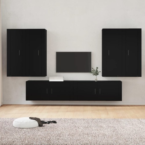 Set Mobili Porta TV 6 pz Nero in Legno Multistrato