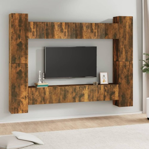 Set Mobili Porta TV 10 pz Rovere Fumo in Legno Multistrato