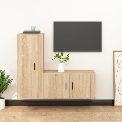 Set di Mobili Porta TV 2 pz Rovere Sonoma in Legno Multistrato