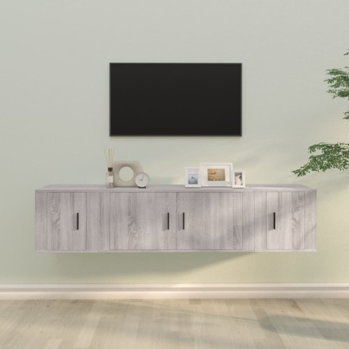 Set Mobili Porta TV 3 pz Grigio Sonoma in Legno Multistrato