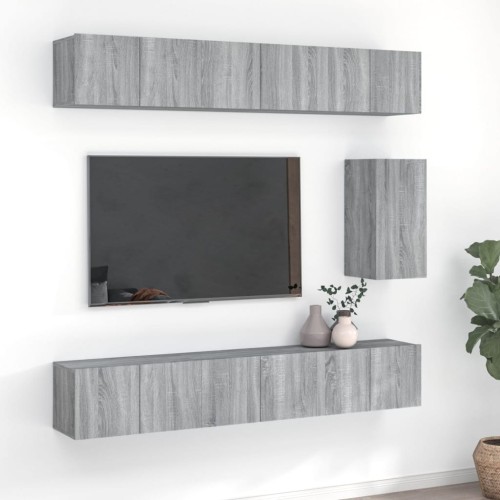 Set di Mobili Porta TV 7 pz Grigio Sonoma in Legno Multistrato