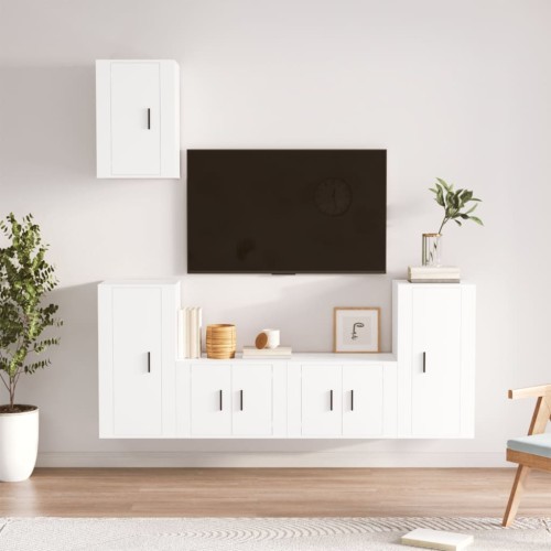 Set di Mobili Porta TV 5 pz Bianco in Legno Multistrato