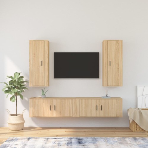 Set di Mobili Porta TV 4 pz Rovere Sonoma in Legno Multistrato