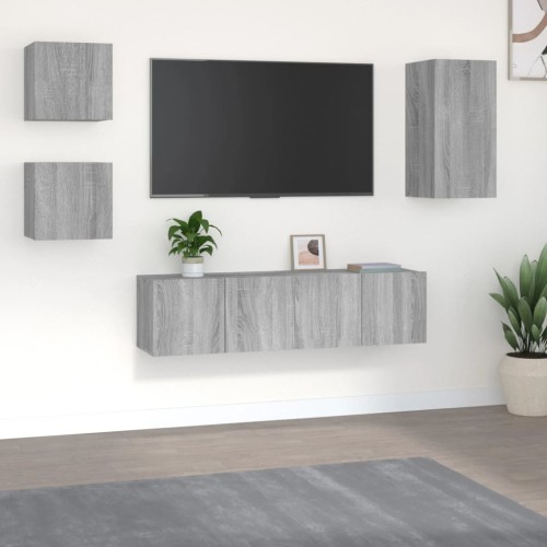 Set di Mobili Porta TV 5 pz Grigio Sonoma in Legno Multistrato