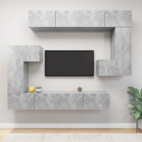 Set Mobili Porta TV 8pz Grigio Cemento in Legno Multistrato