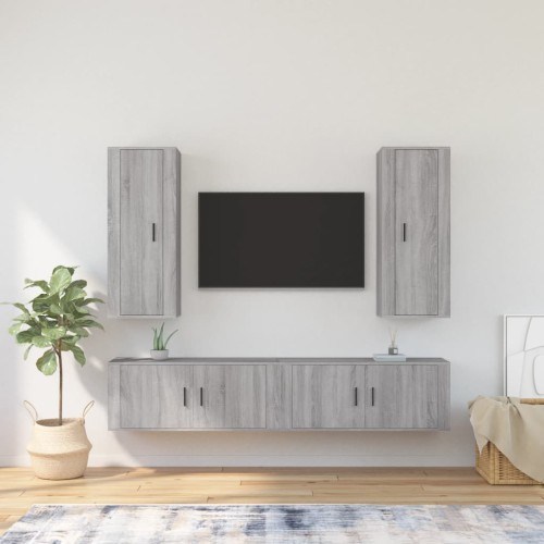 Set di Mobili Porta TV 4 pz Grigio Sonoma in Legno Multistrato