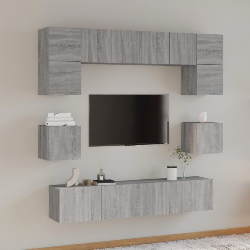 Set Mobili Porta TV 8pz Grigio Sonoma in Legno Multistrato