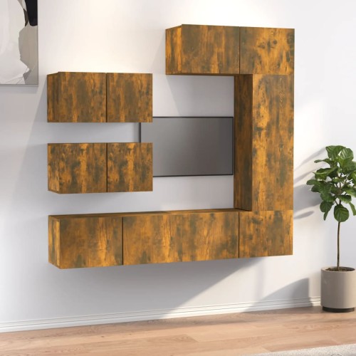 Set di Mobili Porta TV 6 pz Rovere Fumo in Legno Multistrato