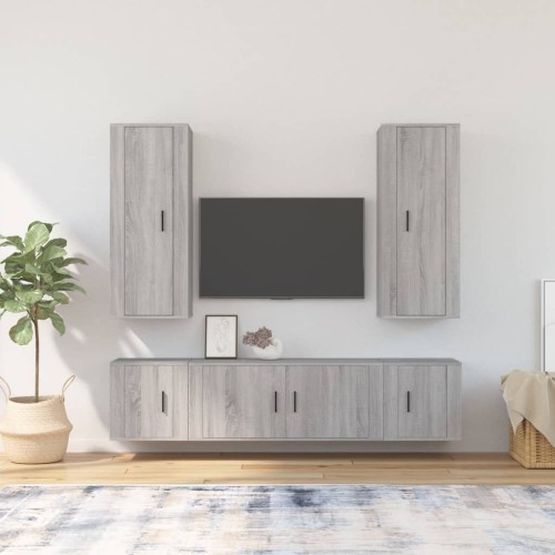 Set di Mobili Porta TV 5 pz Grigio Sonoma in Legno Multistrato