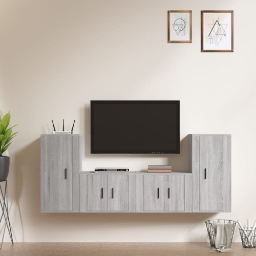 Set di Mobili Porta TV 4 pz Grigio Sonoma in Legno Multistrato