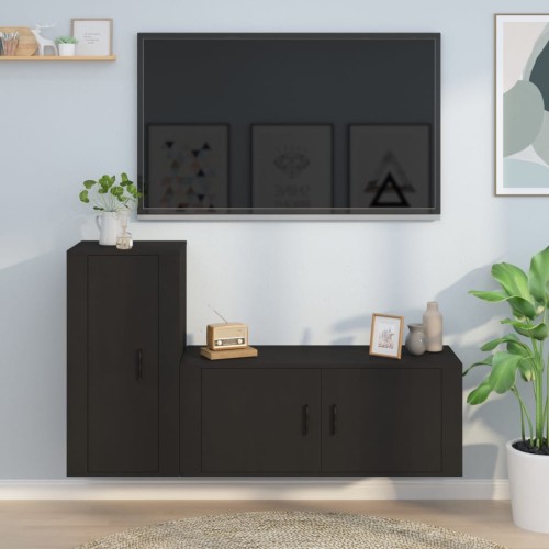 Set Mobili Porta TV 2 pz Nero in Legno Multistrato