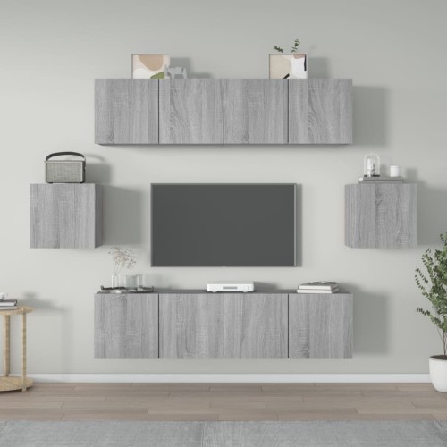 Set di Mobili Porta TV 6 pz Grigio Sonoma in Legno Multistrato