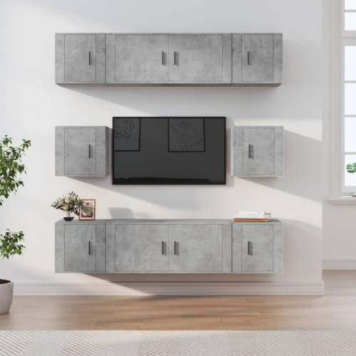 Set Mobili Porta TV 8pz Grigio Cemento in Legno Multistrato