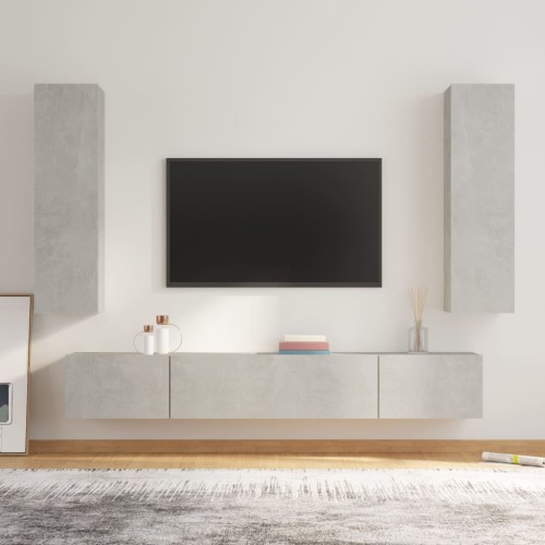 Set di Mobili Porta TV 4 pz Grigio Cemento in Legno Multistrato