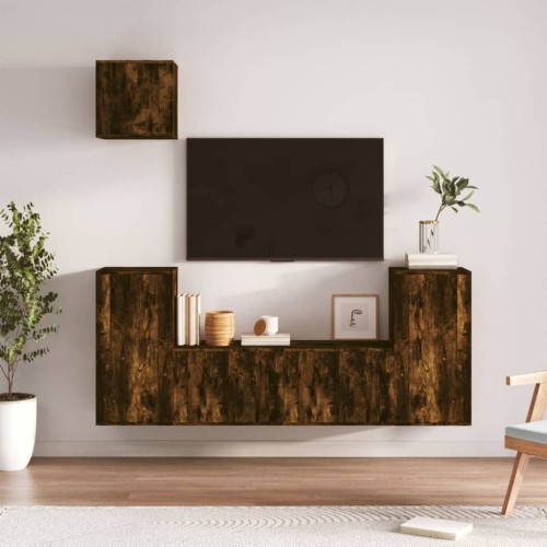 Set di Mobili Porta TV 5 pz Rovere Fumo in Legno Multistrato