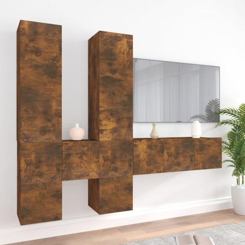 Set di Mobili Porta TV 7 pz Rovere Fumo in Legno Multistrato