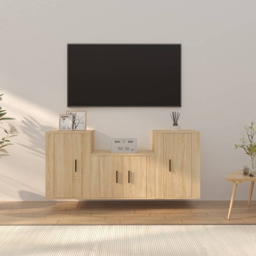 Set di Mobili Porta TV 3 pz Rovere Sonoma in Legno Multistrato