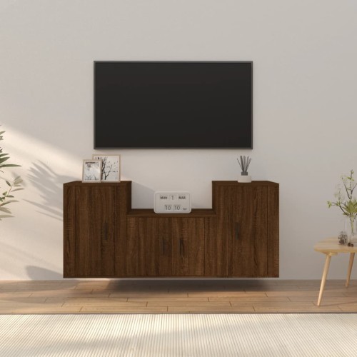 Set Mobili Porta TV 3 pz Rovere Marrone in Legno Multistrato