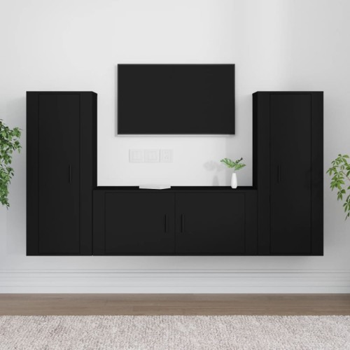 Set Mobili Porta TV 3 pz Nero in Legno Multistrato