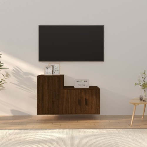 Set Mobili Porta TV 2 pz Rovere Marrone in Legno Multistrato