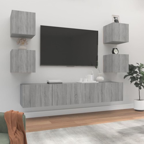 Set di Mobili Porta TV 6 pz Grigio Sonoma in Legno Multistrato