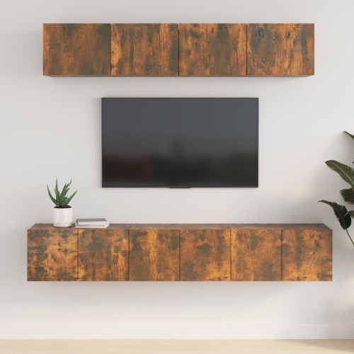 Set di Mobili Porta TV 5 pz Rovere Fumo in Legno Multistrato