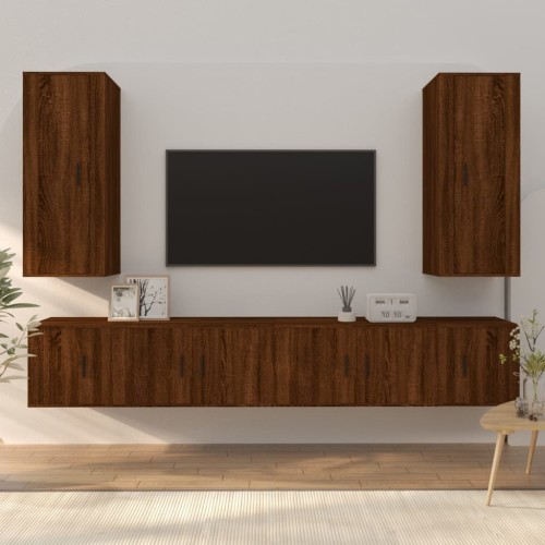 Set Mobili Porta TV 6 pz Rovere Marrone in Legno Multistrato