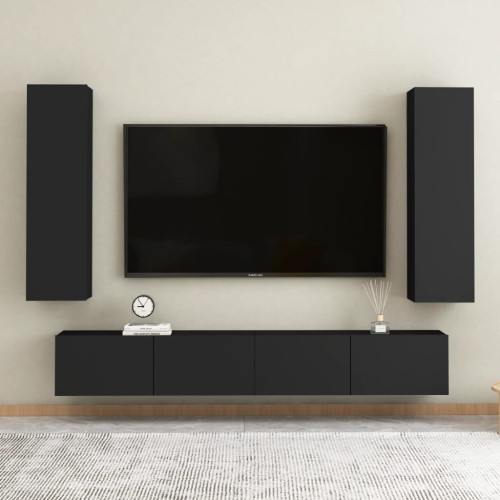 Set Mobili Porta TV 4 pz Nero in Legno Multistrato