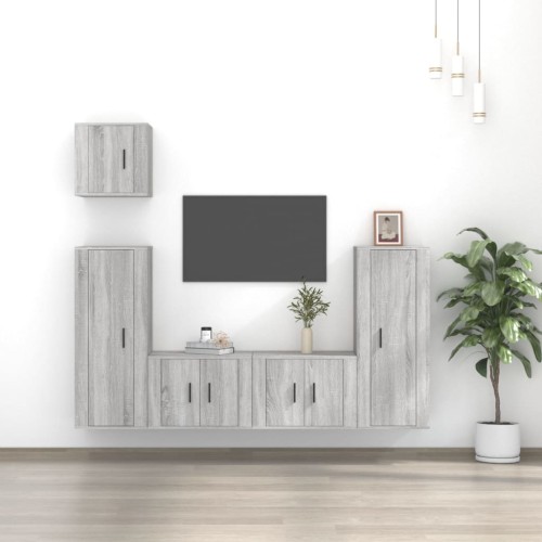 Set di Mobili Porta TV 5 pz Grigio Sonoma in Legno Multistrato