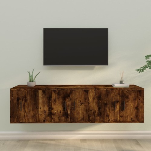 Set Mobili Porta TV 3 pz Rovere Fumo in Legno Multistrato