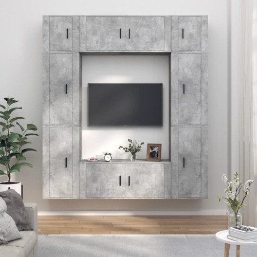 Set Mobili Porta TV 8pz Grigio Cemento in Legno Multistrato