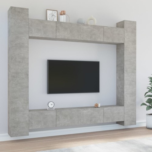 Set Mobili Porta TV 8pz Grigio Cemento in Legno Multistrato