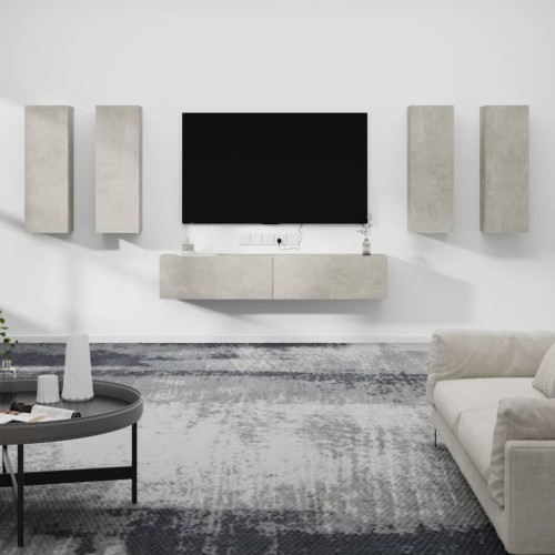 Set di Mobili Porta TV 6 pz Grigio Cemento in Legno Multistrato