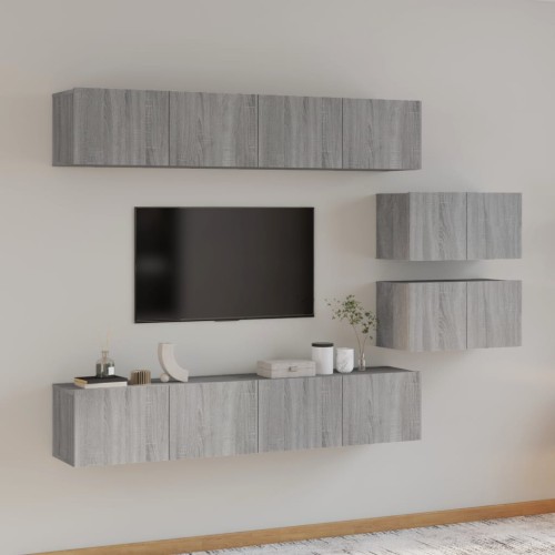 Set di Mobili Porta TV 6 pz Grigio Sonoma in Legno Multistrato