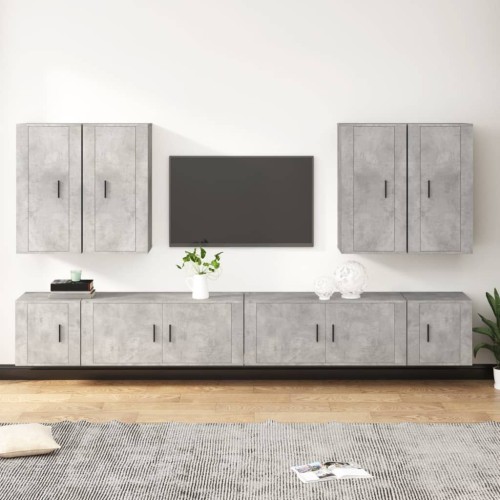 Set Mobili Porta TV 8pz Grigio Cemento in Legno Multistrato