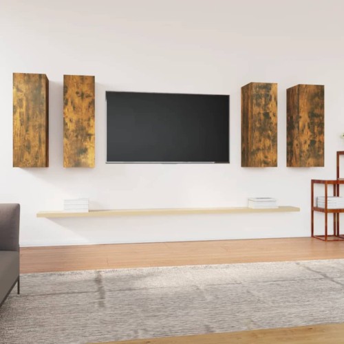 Mobili TV 4 pz Rovere Fumo 30,5x30x90 cm in Legno Multistrato