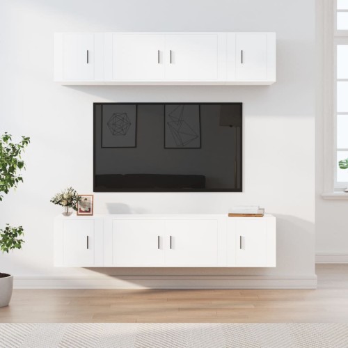 Set di Mobili Porta TV 6 pz Bianco in Legno Multistrato