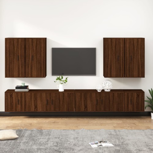 Set Mobili Porta TV 8pz Rovere Marrone in Legno Multistrato