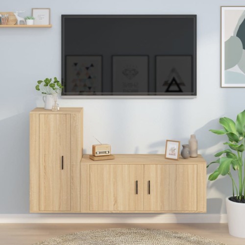 Set di Mobili Porta TV 2 pz Rovere Sonoma in Legno Multistrato