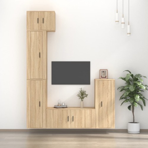 Set di Mobili Porta TV 5 pz Rovere Sonoma in Legno Multistrato